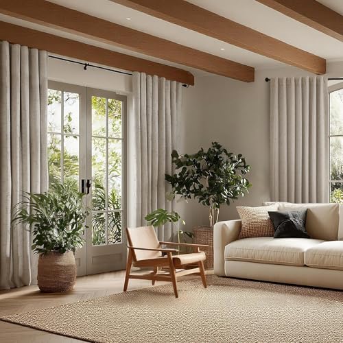 Faux Linen Blackout Curtains for Bedroom 84 Inches Long, 2 Panels | 52" W x 84" L, Light Blocking Window Drapes, Thermal Insulated, Living Room, Sliding Glass Door, Room Darkening - color: Linen, size: 52"W x 84"L (Pack of 2)