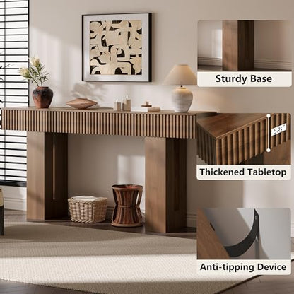 60-Inch Long Entryway Table with Built-in Power Outlet and App & Button-Controlled RGB Light, Thick Wood Farmhouse Console Table for Behind Sofa, Narrow Hallway, Living Room, Foyer, Entrance, Walnut - color: Walnut, size: 60 Inch
