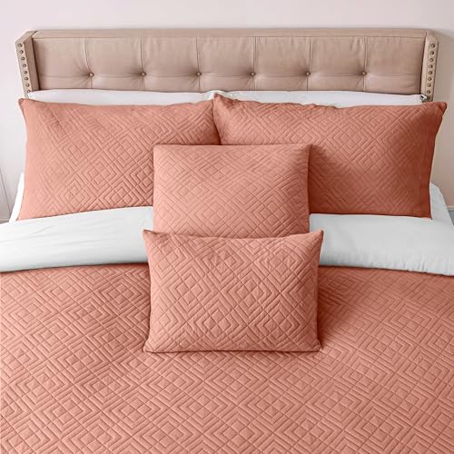 Clara Clark Quilts Twin Size - All Season Bedspread Coverlet Set, Pinsonic Weave Lightweight Bedding Set - 5 Piece Twin Quilt Set with Pillow Shams, Bali Blush - Twin Diamond - color: 30 – Bali Blush – Diamond, size: Twin