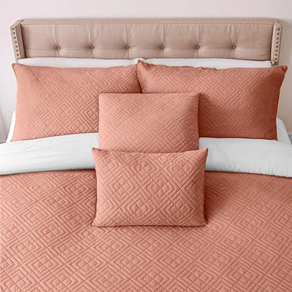 Clara Clark Quilts Twin Size - All Season Bedspread Coverlet Set, Pinsonic Weave Lightweight Bedding Set - 5 Piece Twin Quilt Set with Pillow Shams, Bali Blush - Twin Diamond - color: 30 – Bali Blush – Diamond, size: Twin