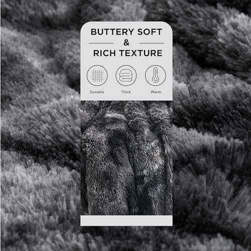 Bedsure GentleSoft Fluffy Black Blanket Cozy Gifts for Men, Black Home Decor Soft Fuzzy Plush Thick Warm Sherpa Fleece Faux Fur Throw Blanket for Couch Bed, Living Room College Dorm Decor, 50x60 - color: 03- Tie Dye Black, size: Throw (50" X 60")