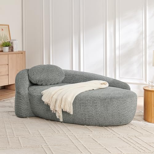 Modern Oval Single Lazy Sofa Chair, Bouclé Fabric Single Lounge Chair with Integrated Backrest, Side Armrest and Pillow, Compact Space-Saving Lounge Chair for Living Room Bedroom (Dark Gray//033) - color: Dark Gray//033
