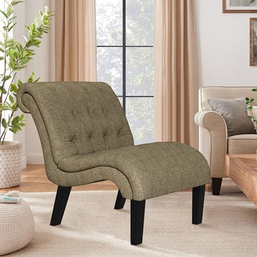 Accent Chair for Bedroom Living Room Modern Button Tufted Upholstered Armless Corner Chair with Wood Legs - color: Khaki, size: 1 Chair