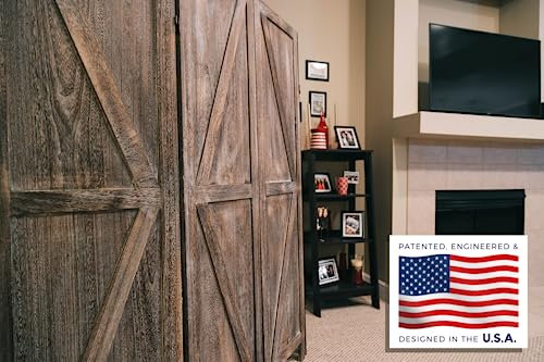 Premium Home 4-Panel Room Divider – Rustic Brown Barn Door, K Pattern Folding Privacy Screen, Partition Wall - color: Barnwood Brown - K Pattern - 4 Panel