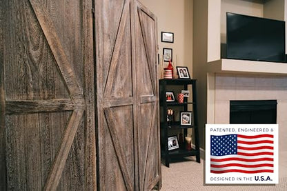 Premium Home 4-Panel Room Divider – Rustic Brown Barn Door, K Pattern Folding Privacy Screen, Partition Wall - color: Barnwood Brown - K Pattern - 4 Panel