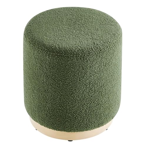 Modway 16" Round Sherpa Upholstered Upholstered Ottoman - color: Moss Green Natural
