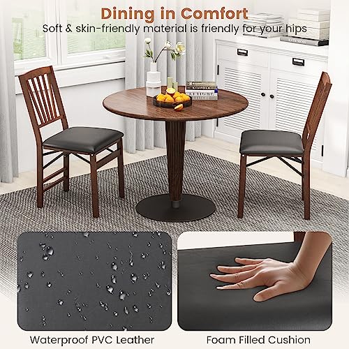 GIANTEX Folding Dining Chairs Set of 4, Foldable Wood Kitchen Chairs with Padded Seat, Solid Wood Frame, Max Load 400 Lbs, No Assembly Easy to Store Wooden Dining Chairs for Apartment, Small Space - color: Walnut-slat Back