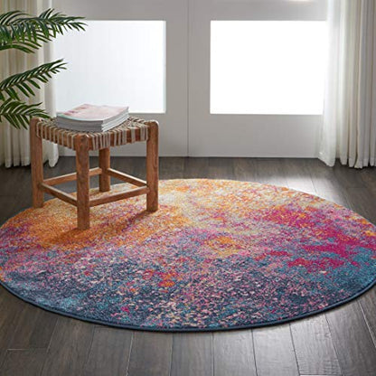 Nourison Home Passion 5' x Round Multicolor Fabric Modern Area Rug (5' Round) - color: Sunburst, size: 5'3" (Round)