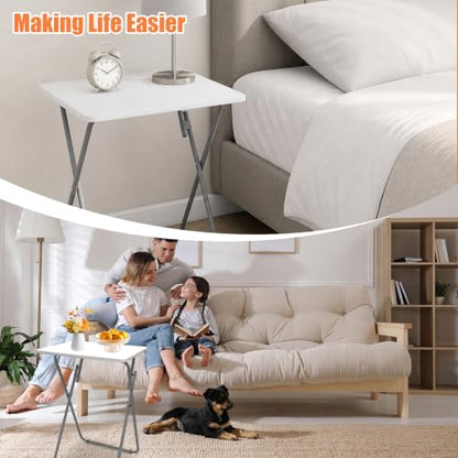 Gocamptoo Portable Folding TV Dinner Tray Table Set of 2 | No Assembly Required TV Dinner Table with Sturdy MDF Top - color: White