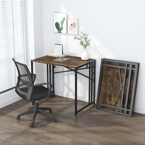 Lutown-Teen 32 inch Small Folding Computer Desk, Rustic Brown | Writing Gaming Computer Desk for Small Spaces, No Assembly Required Home Office Desk - color: Rustic Brown, size: 32 Inch
