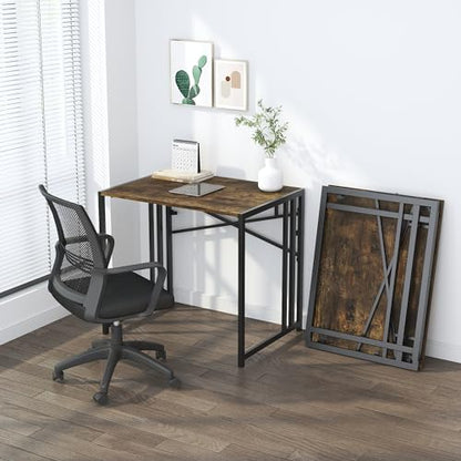 Lutown-Teen 32 inch Small Folding Computer Desk, Rustic Brown | Writing Gaming Computer Desk for Small Spaces, No Assembly Required Home Office Desk - color: Rustic Brown, size: 32 Inch