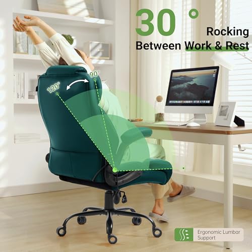 Office Chair, Big and Tall Executive Chair with Air-Lumbar Support, Breathable Desk Computer Chair with Adjustable Flip-up Armrests, Wide Cushion Seat Swivel Home Office Chair - color: Green