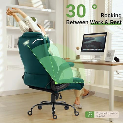 Office Chair, Big and Tall Executive Chair with Air-Lumbar Support, Breathable Desk Computer Chair with Adjustable Flip-up Armrests, Wide Cushion Seat Swivel Home Office Chair - color: Green