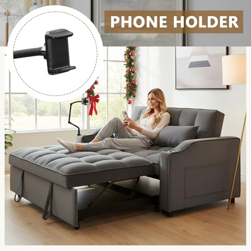 3 In 1 Velvet Convertible Sofa Bed, Pull Out Couch Bed with Reclining Backrest And 2 Pillows, 54" Full Size Loveseat Sleeper Sofa Futon Couch Bed, Couches For Small Spaces, Living Room (Dark Gray①) - color: Dark Gray①
