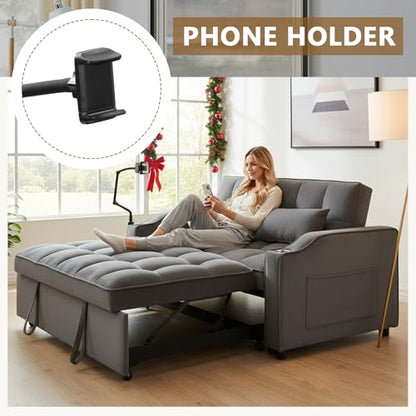 3 In 1 Velvet Convertible Sofa Bed, Pull Out Couch Bed with Reclining Backrest And 2 Pillows, 54" Full Size Loveseat Sleeper Sofa Futon Couch Bed, Couches For Small Spaces, Living Room (Dark Gray①) - color: Dark Gray①