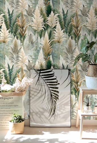 Floralplus Peel and Stick Wallpaper Boho Forest Removable Wallpaper | Wallpaper for Bedroom Bathroom Self Adhesive Renter Friendly Green Leaf Contact Paper for Cabinet Walls, 17.5 x 118 in