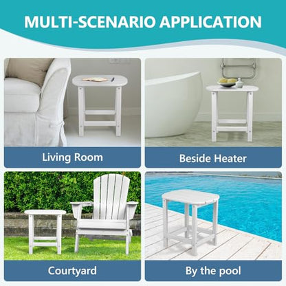 Hdpe Outdoor Adirondack Side Table, Wooden Textured, White | Bathroom and Indoor, Maintenance & Weather Resistant, End TableSet for Patio, Garden, Backyard, 18.6×14.17×18.18 in - color: White