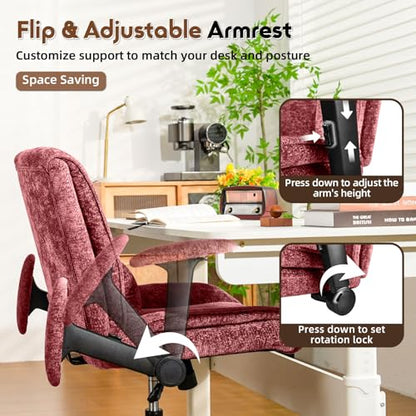 Criss Cross Chair with Wheels & Flip Arms, Wide Cross Legged Office Chair with Adjustable Tilt Criss-Cross Desk Chair with Lumbar Support for Home Office, Bedroom, Apartment Red - color: Red