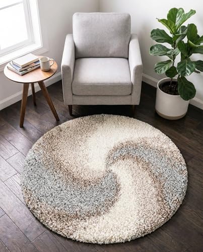 Rugs.com - Soft Touch Shag Rug – 3 Ft Round Khaki Plush Shag Rug – Modern Abstract Accent for Bedrooms, Cozy Reading Nooks, and Nurseries - color: Khaki, size: 3' (Round)