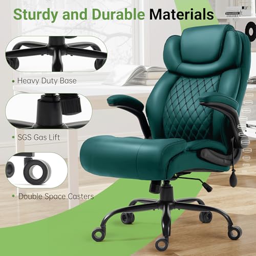 Office Chair, Big and Tall Executive Chair with Air-Lumbar Support, Breathable Desk Computer Chair with Adjustable Flip-up Armrests, Wide Cushion Seat Swivel Home Office Chair - color: Green
