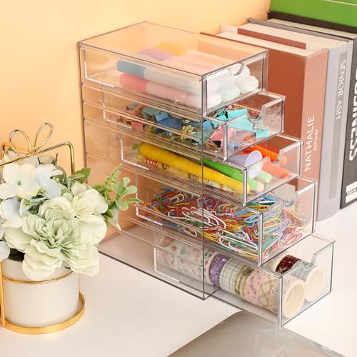 Hipiwe 5-Drawers Plastic Storage Organizer Clear Hair Accessories Organizer | Large Capacity Drawers Box for Bathroom, Dresser, Cosmetic Hair Tie Container for Women - size: 5-Drawers, 6.9"Lx4.1"Wx9.8"H