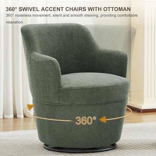 LOULENS Swivel Accent Chair with Storage Ottoman, Linen,Green | Small, Barrel, Reading Chair, Vanity Chair, Comfy Single Sofa, Armchair, For Living Room, Bedroom - color: Green