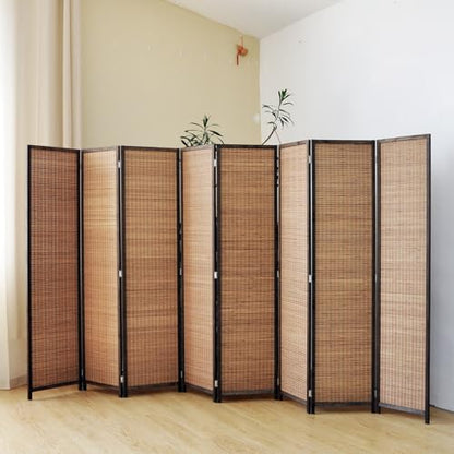 8 Panel Bamboo Room Divider Screen,5.6 FT Tall Bamboo Divider Folding Panel Screen,Freestanding Panel Divider for Room Seperation,Brown - color: Brown, size: 8 Panel