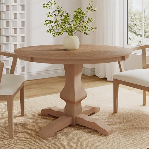 Christopher Knight Home Mundo Round Dining Table for 4, Rustic Wooden Kitchen Table with Pedestal Base, Circle Farmhouse Dinner Furniture for Dining Room, Kitchen, Living Room, Light Natural