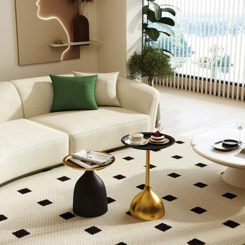 Benkyo Black and Gold Nesting Tables Pedestal Coffee Table Set of 2 Round Side Tables Metal End Table Small Circle Modern Sofa Table for Living Room - color: Black and Gold