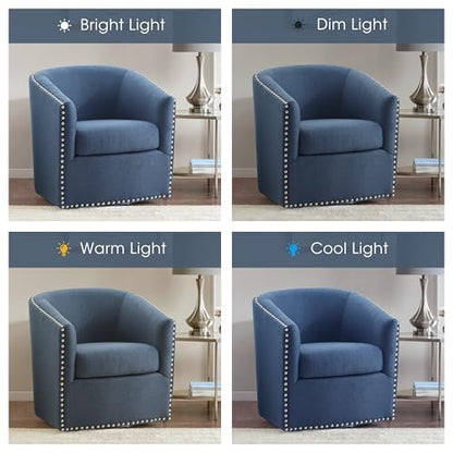 Madison Park Swivel Barrel Accent Chair, Upholstered Curved Back with 7-Inch Thick Woven Cushion, 360° Swivel, Nailhead Trim, Comfy Chair for Living Room, Bedroom, Office, 28" Wide, Blue, Tyler - color: Blue