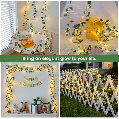 Vine String Lights Plug in, 23FT 73 LED Vines with Fairy Lights, Faux Pothos Leaf Garland with Light for Bedroom, Dorm Room, Wedding, Party & Home Decor, Warm White - color: Pothos, size: 73LED - Plug in