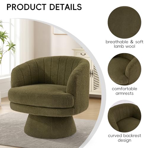 Swivel Accent Chair with Armrest, Modern 360 Degree Swivel Barrel Chair with Curve Back and Soft Cushion,Comfy Round Sherpa Teddy Armchair Single Sofa for Living Room,Bedroom, Green - color: Green