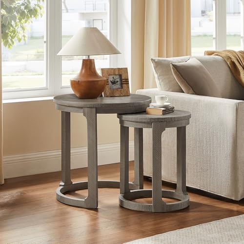 Round Nesting Coffee Table Set of 3, Mid Century Rustic Farmhouse Solid Wood Coffee Tables Center Table for Living Room Apartment, ø40 + ø24 + ø17.56 (Light Brown) - color: 40"+24"+17.56" Light Brown