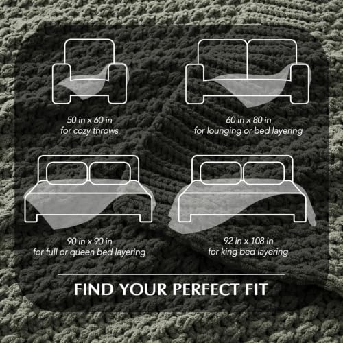 EVERGRACEHOME Chunky Chenille Knit Throw Blanket, 108x92, Dried Thyme Green | Sculpted Moss Stitch, Chic Modern Farmhouse, All-Season Warmth, OEKO-TEX® Certified, Oversized King for Couch, Bed, Sofa - color: Dried Thyme, size: 108" X 92"