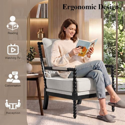 DUHOME Linen Fabric Spindle Accent Chairs Set of 2,Bobbin Chair with High Resilience Spring Cushion and Armrest Pads, Leisure Armchair for Living Room Bedroom Farmhouse Home Office Belcony - color: Black+cream, size: 2 pcs