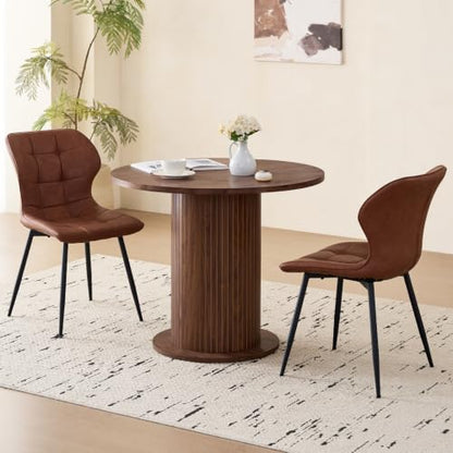 35.5" Round Dining Table for 2, Modern Small Pedestal Kitchen Table, Space Saving, for Apartment Dining Living Room - color: Mini Brown 35.5