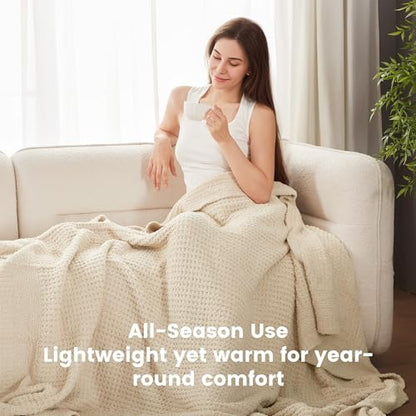 SLEEP ZONE Throw Blankets for Couch, Waffle Weave Blanket Soft Cozy Lightweight Warm Decorative Knit Throw Blankets for Bed, Sofa, Living Room (50x60in, Light Beige) - size: 50×60