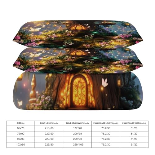 Enchanted Fairy Forest 3 Piece Reversible Bedding Set 90"x90",Double Sided Brushed Microfiber Duvet Cover Set with 2 Pillowcases Soft Breathable Comforter Cover for Home - color: Enchanted Fairy Forest, size: 90"x90"