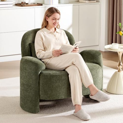 Accent Chair for Living Room, Modern Chenille Fabric Lounge Reading Sofa Chair with Lumbar Pillow, Upholstered Arm Chairs for Bedroom, Office, Green - color: Green