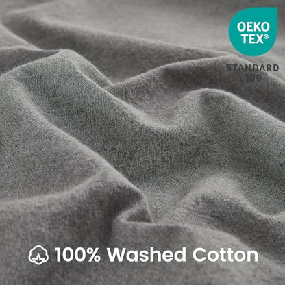BISELINA 100% Washed Cotton Duvet Cover Set 3pcs with Bowknot Ties Strap Solid Color Linen Like Textured Durable Breathable Soft Comfy Chic Bedding (Twin, Dark Grey) - color: Dark Grey, size: Twin