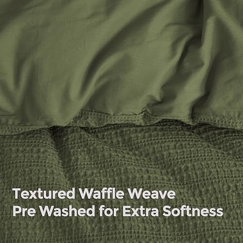 Dreamology Full Duvet Cover, Waffle Duvet Cover Full, 100% Cotton Waffle | Duvet Covers with Zipper Closure, Soft Textured & Breathable Duvet Cover Set,Bedding Duvet Cover Set 3 Pieces (Green) - color: Green, size: Full