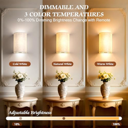 OCATO Battery Operated Wall Sconce Wireless Wall Sconces Set of Two | Rechargeable Magnetic Bulb Wall Lights Lamp Dimmable Timer with 16 RGB Fabric Linen Shade with Remote for Bedroom Living Room - color: Off-White