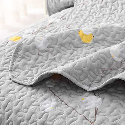 DURLENGEN Quilt Set Queen Size 3Pcs,Grey Branch with Yellow Turquoise Polka Dot Pattern,Soft Microfiber Lightweight Bedspread for All Season Layering(Queen 90x96,Botanical Grey) - color: Botanical Grey, size: Queen(90" x 96")