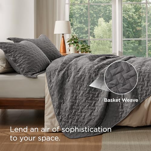 Bedsure Oversized King Quilts - Lightweight Bedspreads Oversized King Size with Basket Weave Pattern, Soft Quilt Bedding Set, Grey Comforter Set Coverlet 2 Pillow Shams (120" x 120") - color: 01 - Grey, size: Oversized King (120" X 120")