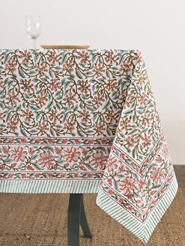 Labhanshi Indian Handblock Print Floral Table Cloth|100% Cotton Canvas Table Cover |60x90 Inch 6-Seater Rustic Farmhouse Boho Mother's Day Festive Holiday Decor for Dining Table|Berry Pink - color: Berry Pink, size: 90" x 60" (Rectangular)