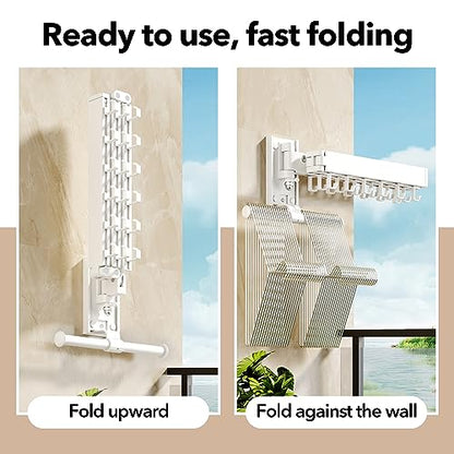 HEILAIYI Wall Mounted Clothes Hanger,Clothes Drying Rack,Laundry Drying Rack,Clothes Rack Wall Mount,Drying Rack Clothing,Retractable,Collapsible,can Fold Upward & Left & Right (Upgrade-White) - size: Upgrade-White / J Shape Hooks