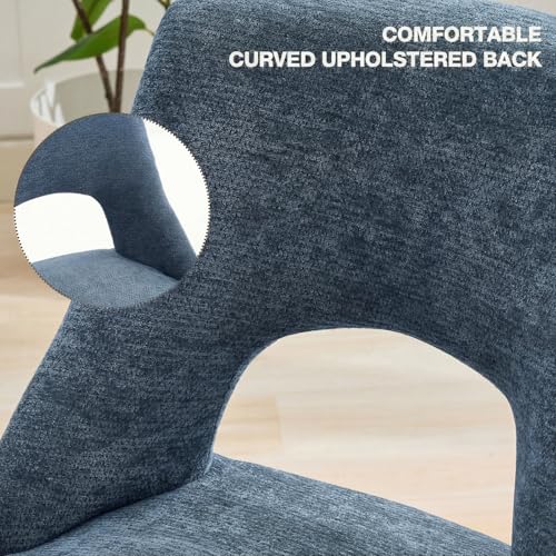 UVV Wooden Dining Chairs Set of 2, Mid Century Upholstered Dining Room Chair Kitchen Chairs, Chenille Dinner Chair with Solid Wood Legs for Kitchen Dining Room, Navy Blue - color: Navy Blue, size: Set of 2