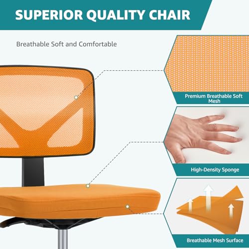 OLIXIS Armless Home Office Chair, Ergonomic Small Desk Chair | Mesh Back, Removable Washable Foam Cushion, Height Adjustable, Rolling Swivel Wheels, Small Space, Dark Orange - color: Dark Orange
