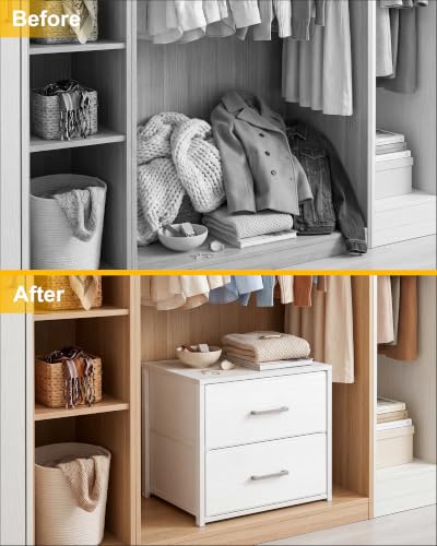 Fixwal Closet Drawers for Clothes, 1 Pack, 2 Drawers Dresser, 15.7" Wide | height 16.1", 2 fabric storage drawers, wooden top, white, spacious storage, dresser for bedroom - size: 11.8"D x 15.7"W x 16.1"H