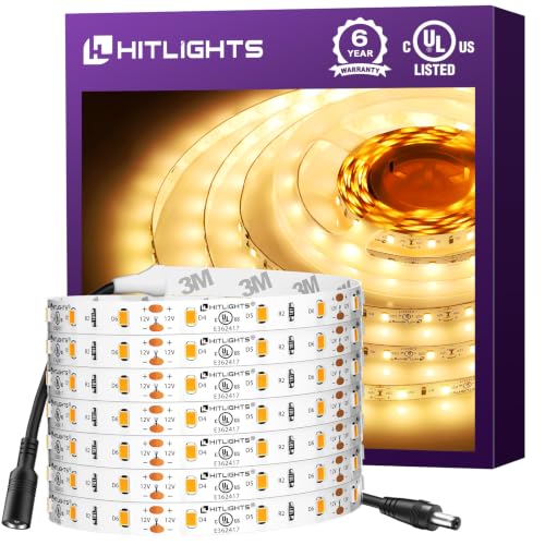 HitLights LED Strip Lights Warm White 3000K, 12V 16.4ft, UL Listed | 300 LEDs, 150Lm/ft, CRI90+, IP30, Cuttable Dimmable Tape Lighting for Home, Kitchen, Under Cabinet, Power Source Not Included - color: Warm White 3000K, size: 3000K - 300 Leds